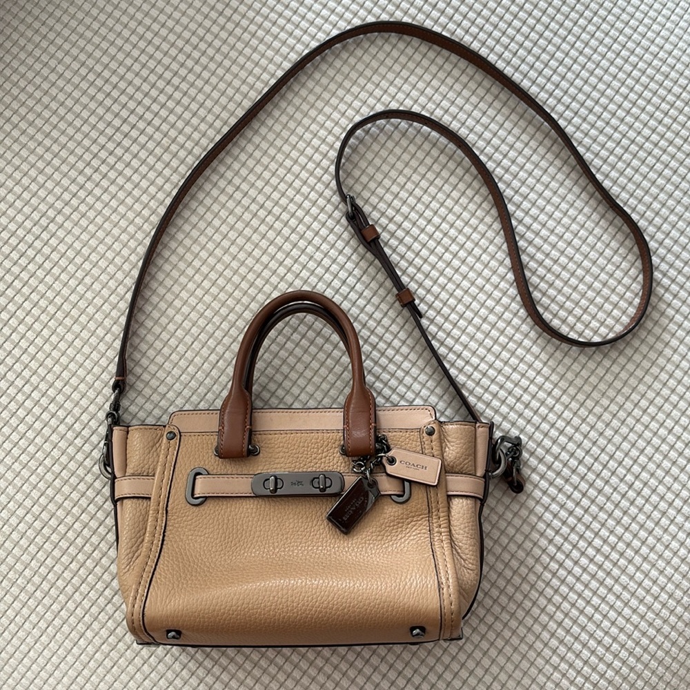 Coach Tan and Brown Leather Mini Crossbody Bag